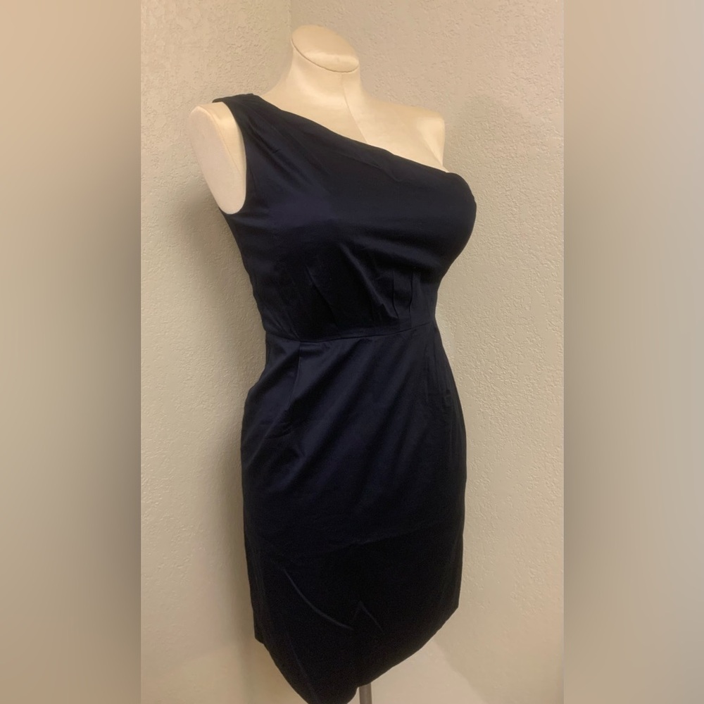 J. Crew Ladies Size 4 Navy Blue One-Shoulder Cocktail Dress 100% Cotton